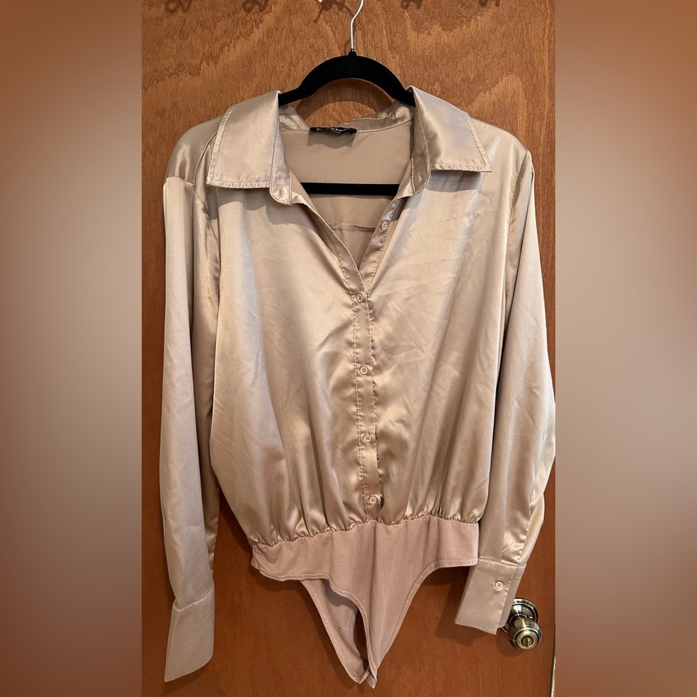 Kittenish silky dress shirt, bodysuit